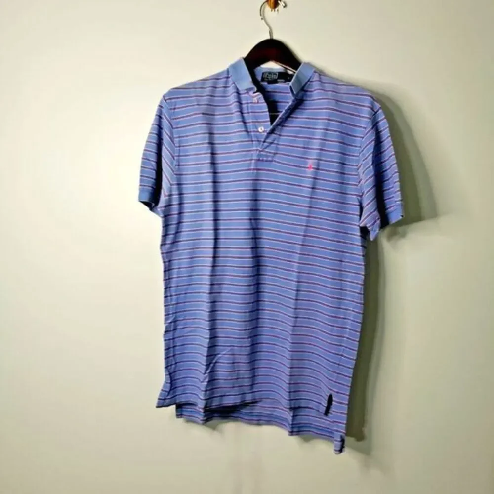 RALPH LAUREN POLO‎ Classic Fit Men L Golf Shirt Purple/Pink Striped Short Sleeve